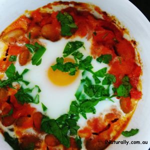 Baked eggs with beans